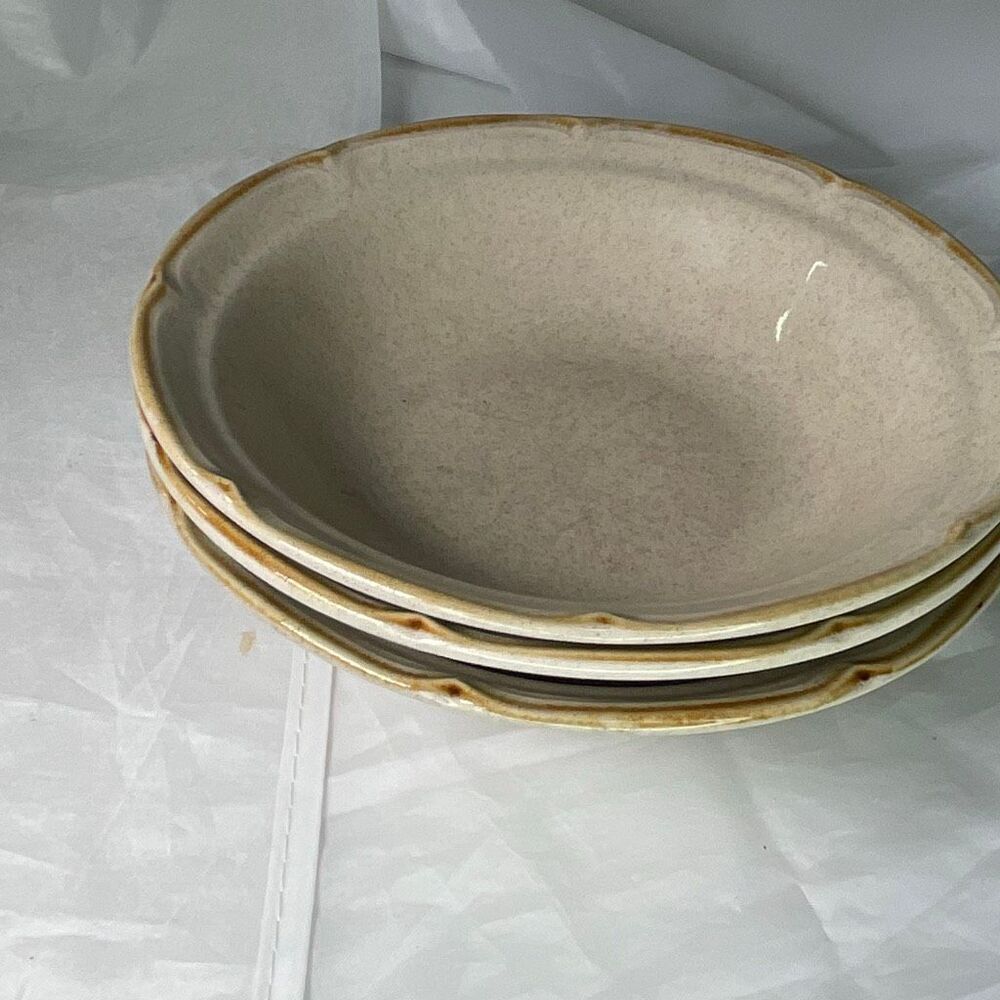 Vintage International Stoneware Japan beige speckled bowls 6 3/4”.